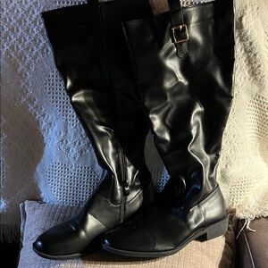 Black Knee-High Boots with Buckle
